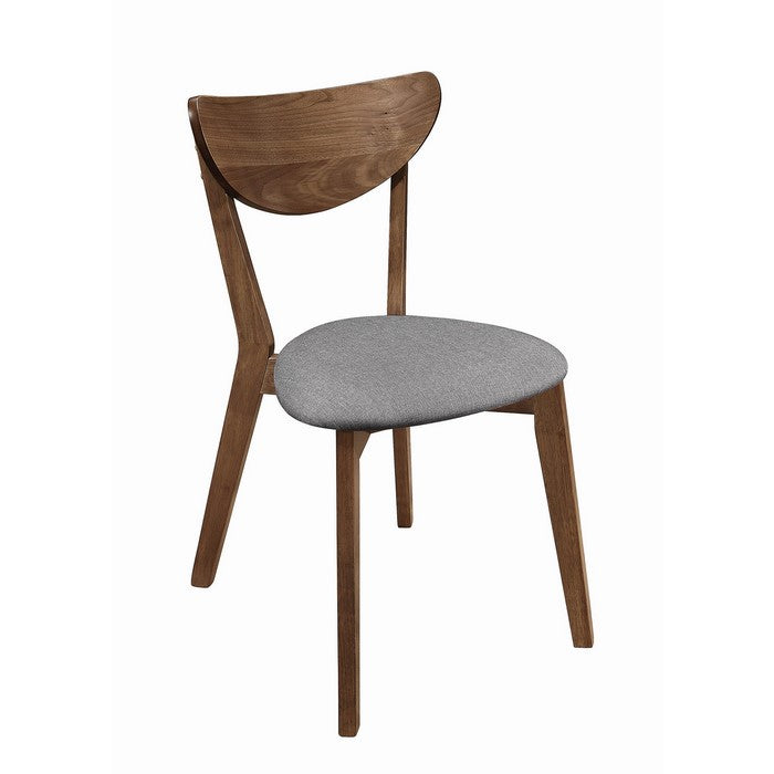 Wooden Plectrum Shape Padded Seat Dining Chair, Set of 2, Brown and Gray