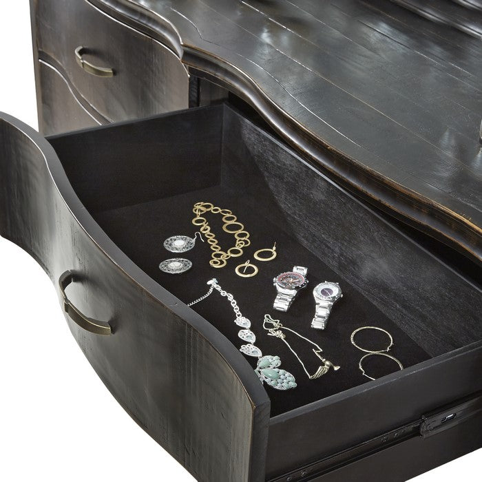 6 Drawer Transitional Style Wooden Dresser with Bow Front Drawers, Black