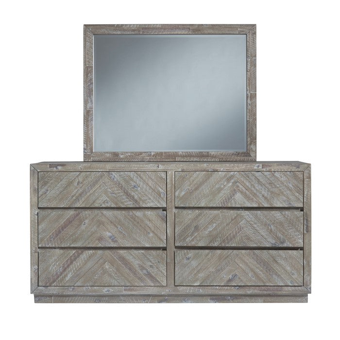 6 Drawer Wooden Dresser with Herringbone Design, Gray