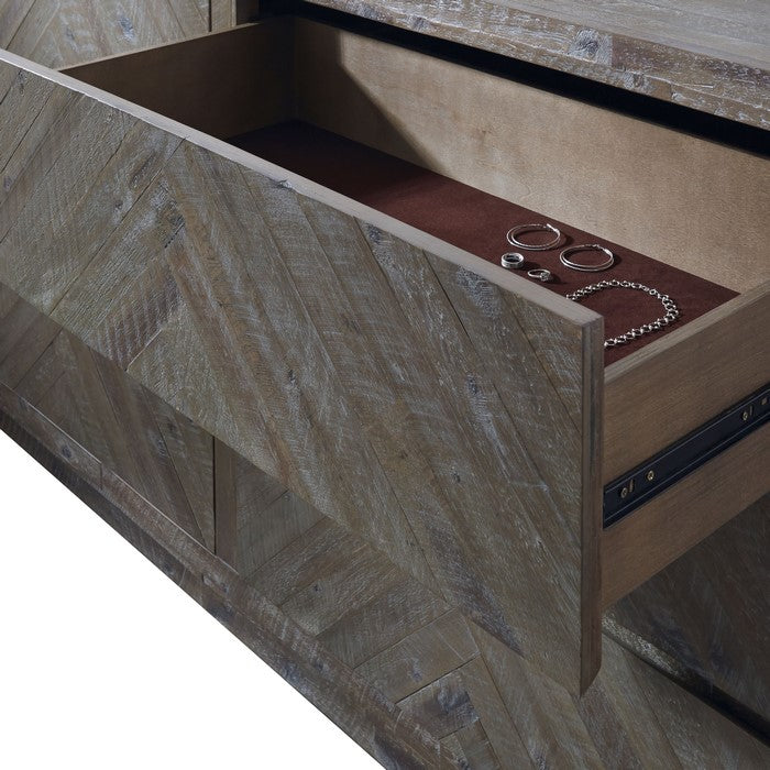 6 Drawer Wooden Dresser with Herringbone Design, Gray