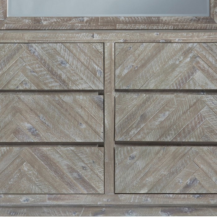 6 Drawer Wooden Dresser with Herringbone Design, Gray