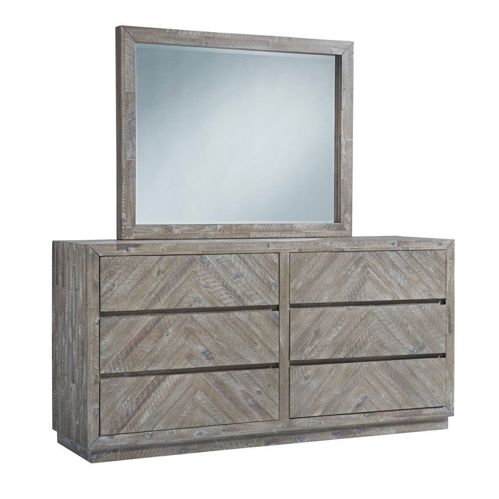6 Drawer Wooden Dresser with Herringbone Design, Gray