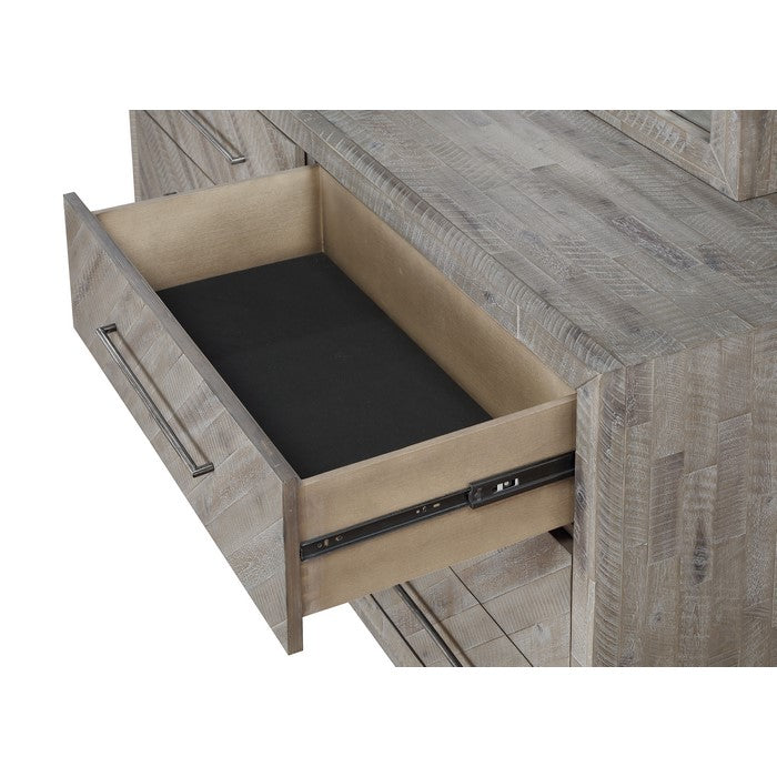 6 Drawer Herringbone Front Wooden Dresser with Pull Bar Handles, Grey