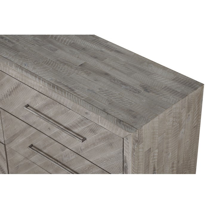 6 Drawer Herringbone Front Wooden Dresser with Pull Bar Handles, Grey