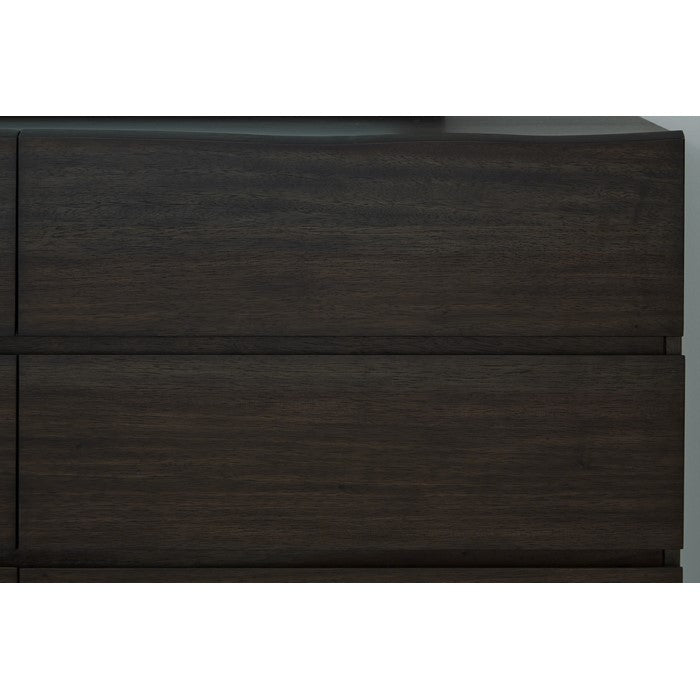 6 Drawer Wooden Dresser with Angled Legs and Wavy Front, Brown