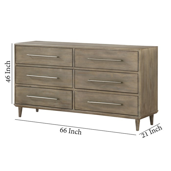6 Drawer Wooden Dresser with Bar Handles, Antique Mocha