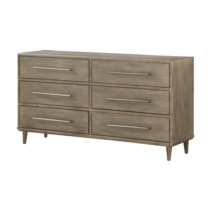 6 Drawer Wooden Dresser with Bar Handles, Antique Mocha
