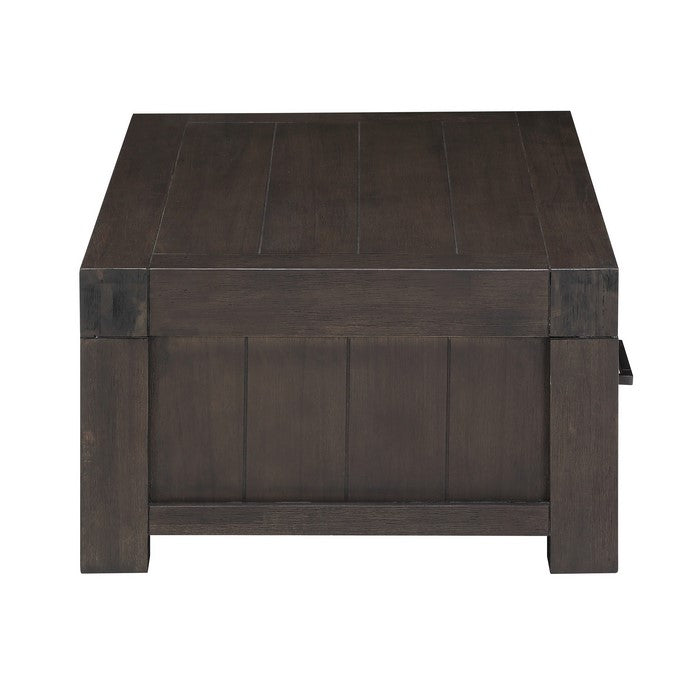 2 Drawer Wooden Coffee Table with Bronze Bar Pulls, Brown