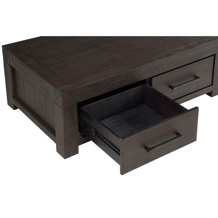 2 Drawer Wooden Coffee Table with Bronze Bar Pulls, Brown