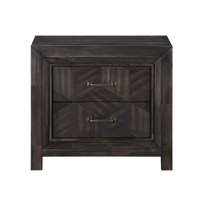 Geometric Design 2 Drawer Wooden Nightstand with USB Slot, Brown