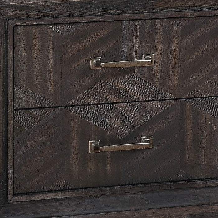 Geometric Design 2 Drawer Wooden Nightstand with USB Slot, Brown