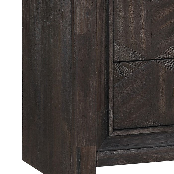 Geometric Design 2 Drawer Wooden Nightstand with USB Slot, Brown