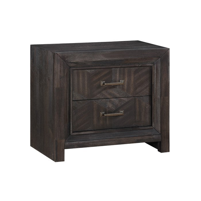 Geometric Design 2 Drawer Wooden Nightstand with USB Slot, Brown