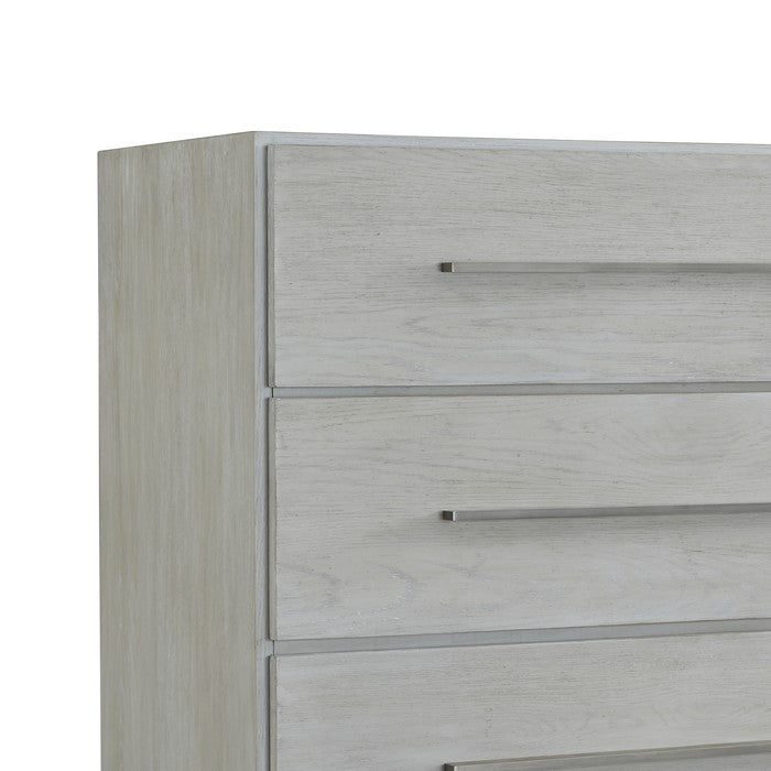 5 Drawer Miter Front Wooden Chest with Metal Bar Handles, Cotton Gray
