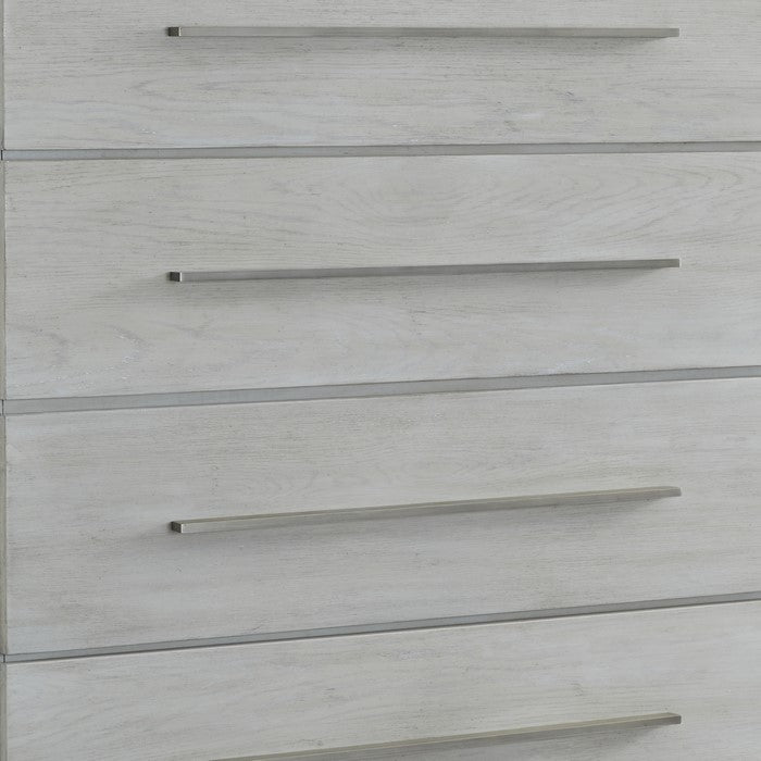 5 Drawer Miter Front Wooden Chest with Metal Bar Handles, Cotton Gray