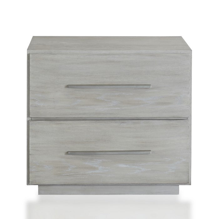 2 Drawer Miter Front Wooden Nightstand with Bar Handles, Cotton Gray