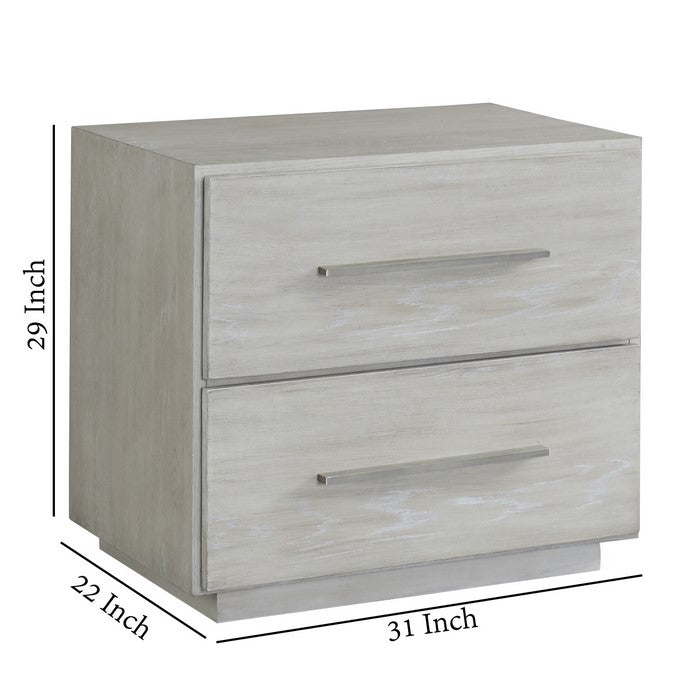 2 Drawer Miter Front Wooden Nightstand with Bar Handles, Cotton Gray