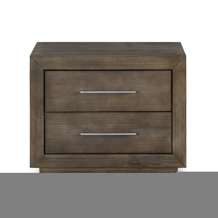 2 Drawer Wooden Nightstand with Metal Bar Handles, Dark Pine