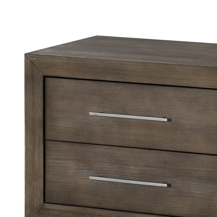 2 Drawer Wooden Nightstand with Metal Bar Handles, Dark Pine