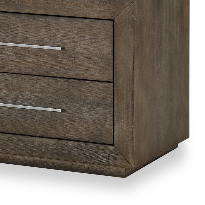 2 Drawer Wooden Nightstand with Metal Bar Handles, Dark Pine