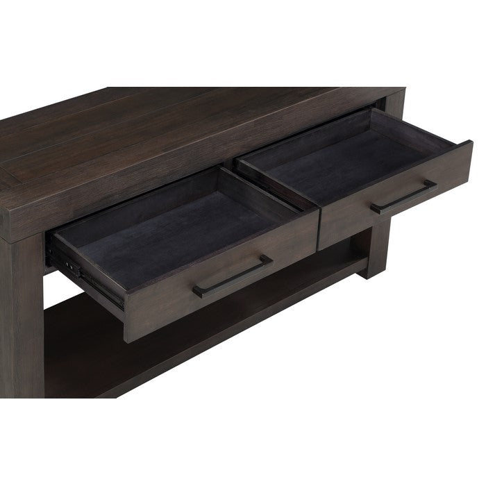 2 Drawer Wooden Console Table with Bar Handles and Open Shelf, Brown