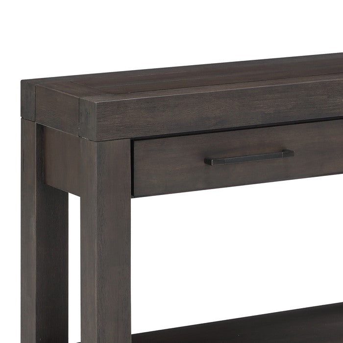 2 Drawer Wooden Console Table with Bar Handles and Open Shelf, Brown