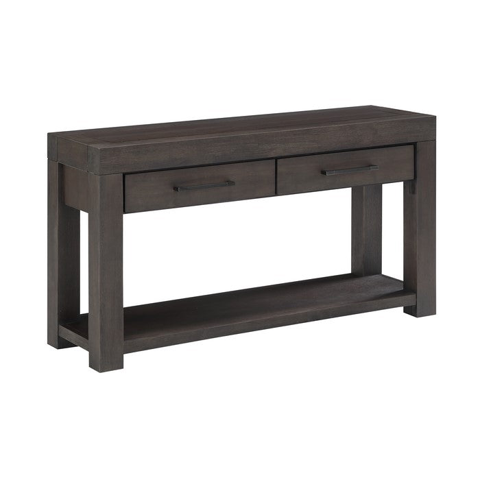 2 Drawer Wooden Console Table with Bar Handles and Open Shelf, Brown