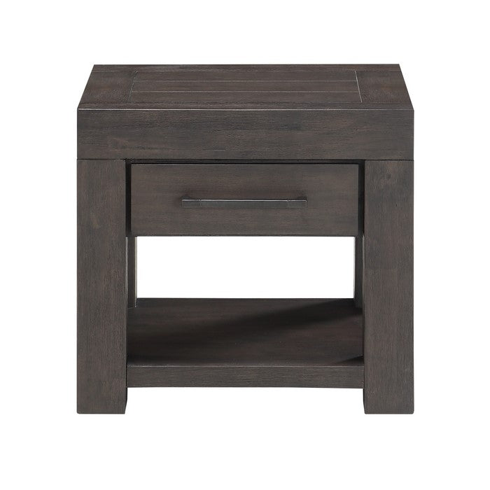 1 Drawer Wooden End Table with Bar Handles and Open Shelf, Brown
