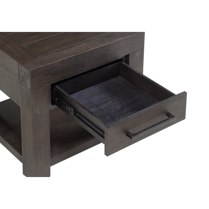 1 Drawer Wooden End Table with Bar Handles and Open Shelf, Brown