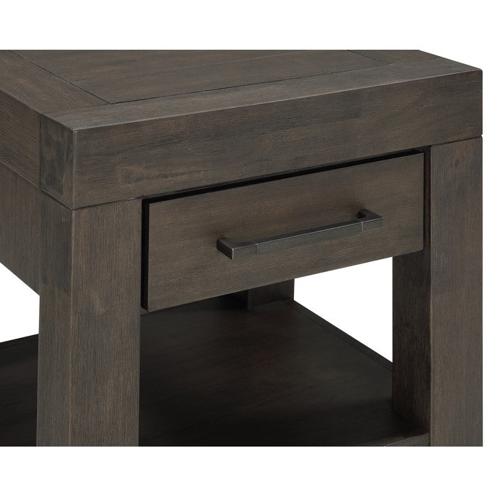 1 Drawer Wooden End Table with Bar Handles and Open Shelf, Brown