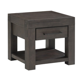 1 Drawer Wooden End Table with Bar Handles and Open Shelf, Brown