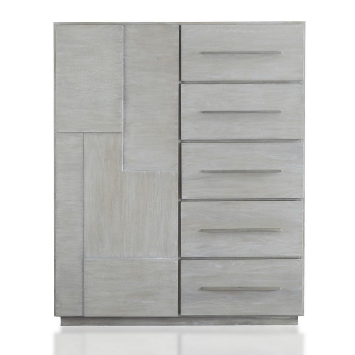 5 Drawer Wooden Chest with Bar Handles and Storage Cabinet, Cotton Gray