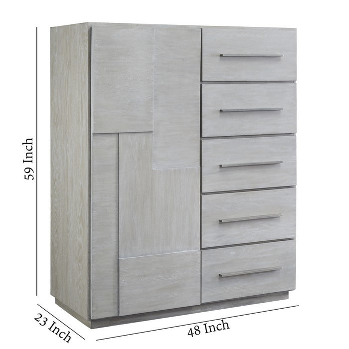5 Drawer Wooden Chest with Bar Handles and Storage Cabinet, Cotton Gray