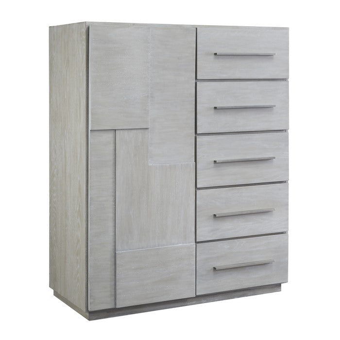 5 Drawer Wooden Chest with Bar Handles and Storage Cabinet, Cotton Gray