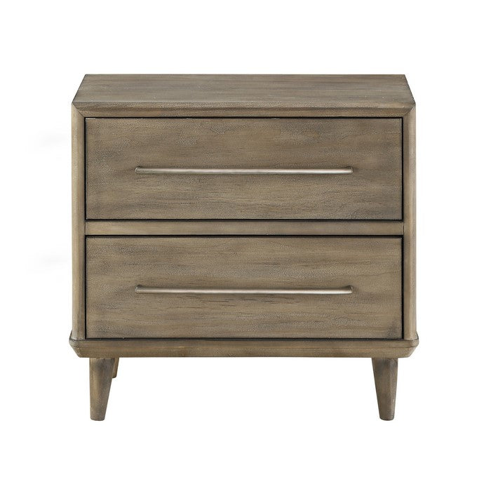 2 Drawer Wooden Nightstand with Bar Handles, Antique Mocha