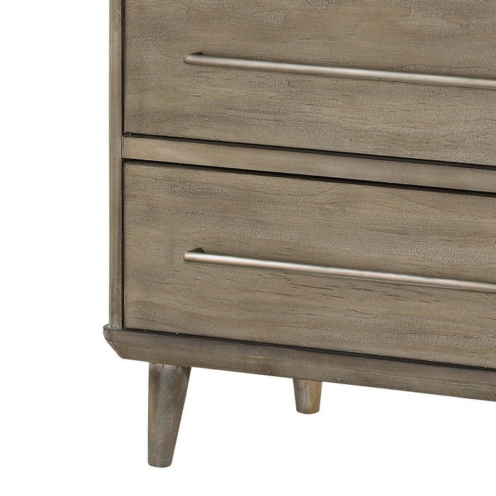2 Drawer Wooden Nightstand with Bar Handles, Antique Mocha