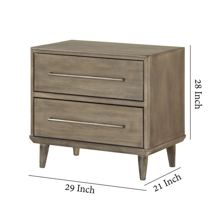 2 Drawer Wooden Nightstand with Bar Handles, Antique Mocha