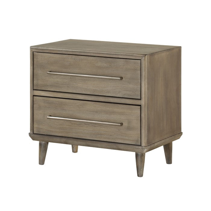 2 Drawer Wooden Nightstand with Bar Handles, Antique Mocha