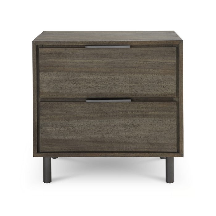 2 Drawer Wooden Nightstand with Tubular Legs, Brown