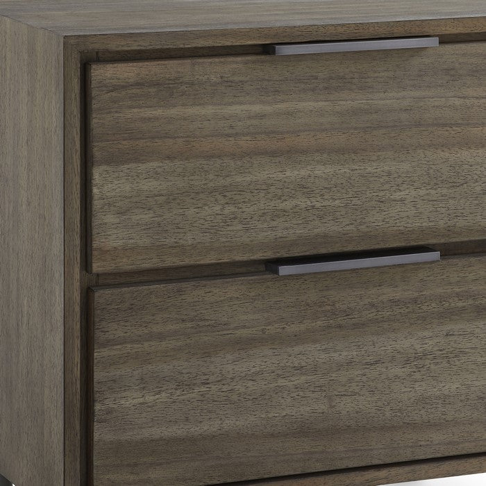 2 Drawer Wooden Nightstand with Tubular Legs, Brown