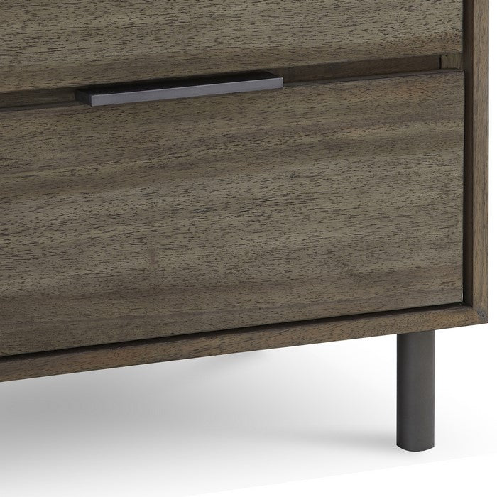 2 Drawer Wooden Nightstand with Tubular Legs, Brown