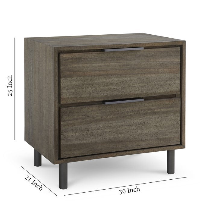 2 Drawer Wooden Nightstand with Tubular Legs, Brown