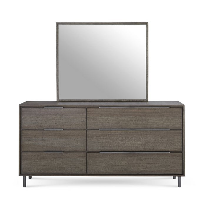 Asymmetrical 6 Drawer Wooden Dresser with Tubular Legs, Brown