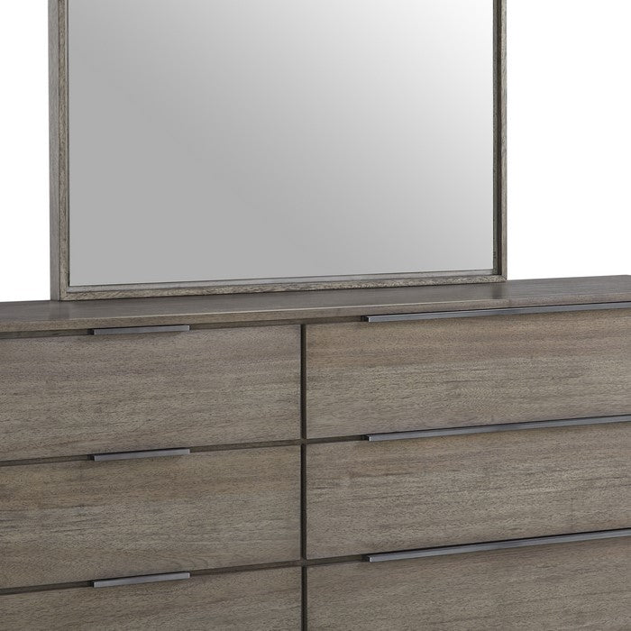 Asymmetrical 6 Drawer Wooden Dresser with Tubular Legs, Brown