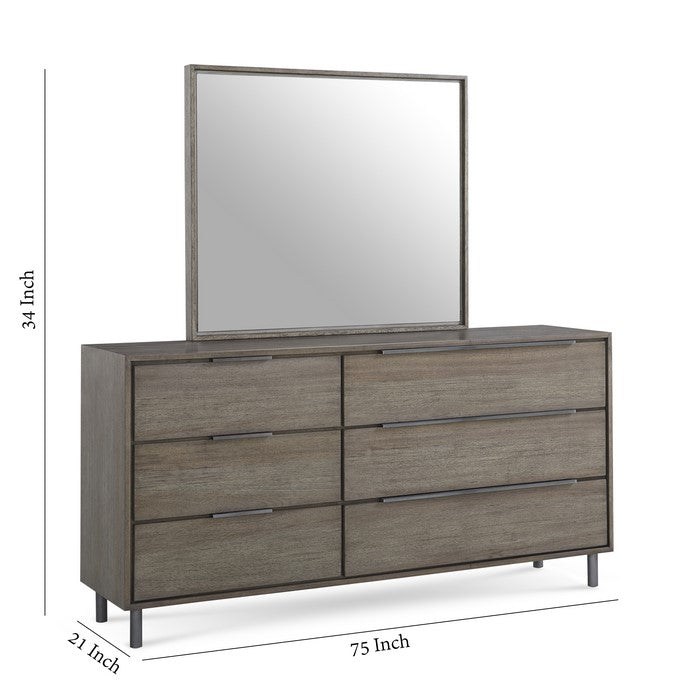 Asymmetrical 6 Drawer Wooden Dresser with Tubular Legs, Brown