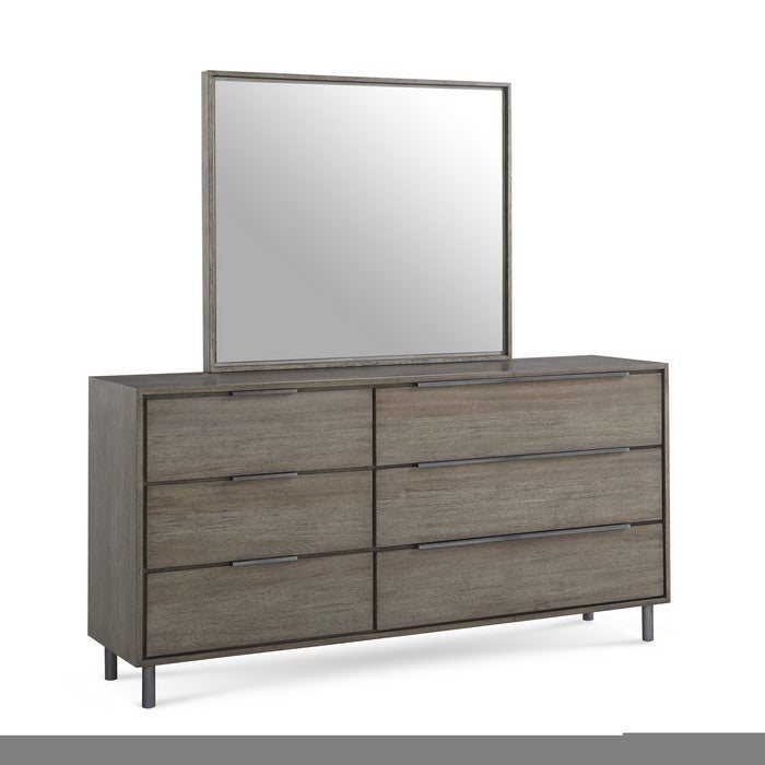 Asymmetrical 6 Drawer Wooden Dresser with Tubular Legs, Brown