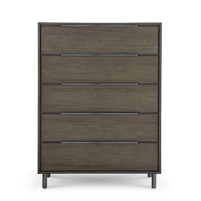 5 Drawer Transitional Wooden Dresser with Tubular Legs, Brown