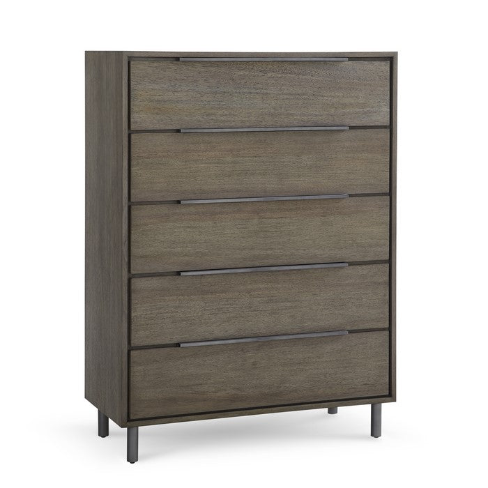 5 Drawer Transitional Wooden Dresser with Tubular Legs, Brown