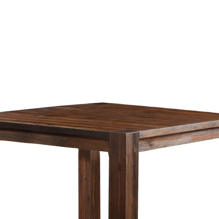 Square Wooden Center Table with Block Legs, Brick Brown