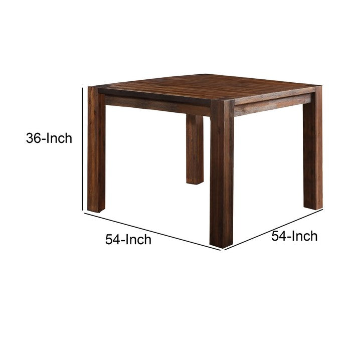 Square Wooden Center Table with Block Legs, Brick Brown